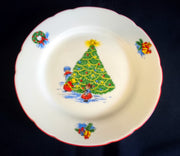 DESSERTTELLER - Porzellan, Kinder Weihnachtsbaum Motiv Linienrand Dekor